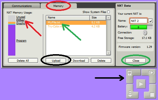 Subir los datos desde el NXT al PC